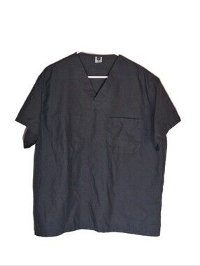 Medline Women's Short Sleeve V-Neck Scrub Top Black Size Large Relaxed Fit Shirt